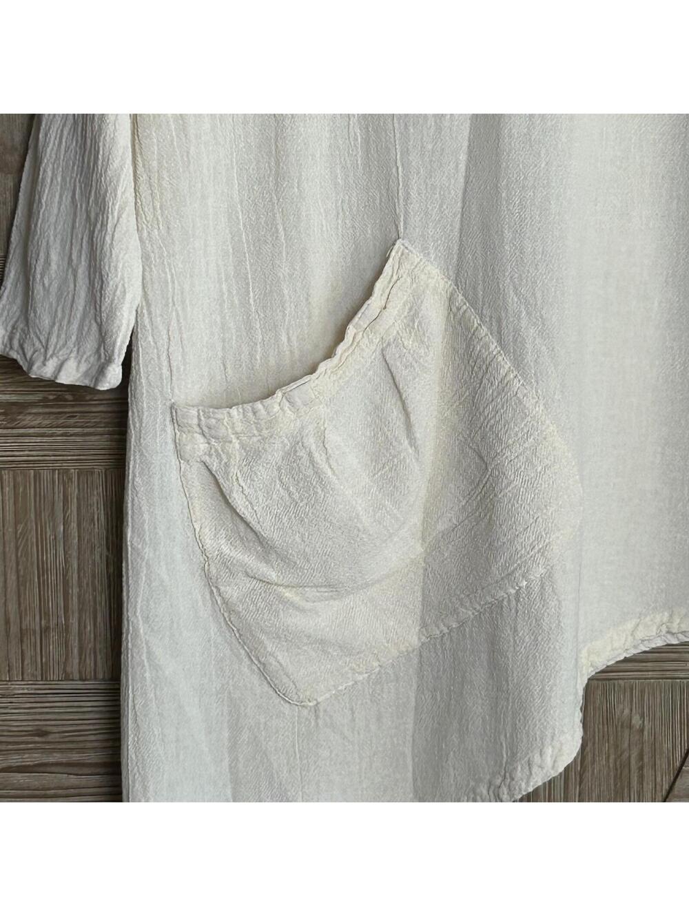 NWT Maria de Guadalajara Cream Cotton Tiered Top Small Lagenlook Tunic Boho - Picture 3 of 7